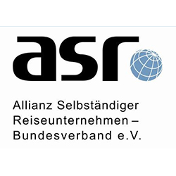 Das ASR-Verbandslogo ist ein prägnantes Symbol mit einer stilisierten Weltkugel in lebhaftem Blau, umgeben von den Buchstaben "ASR". Es verkörpert die globale Ausrichtung und Einheit der Reisebranche.